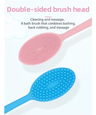 2-in-1 Silicone Exfoliating Body Scrubber - Pink Loofah Sponge for Face and Body - Long Handle Shower Brush - Buy Online on GoSupps.com