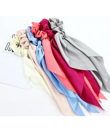 Cinaci 12 Pieces Solid Silky Satin Chiffon Hair Ties with Long Ribbon Bow Tail Hair Scrunchies Ponytail Holders Rubber Bands Accessories for Women Girls Teens - Buy Online on GoSupps.com