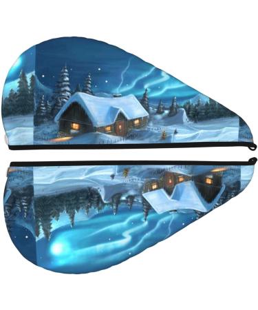 Hair Towel Wrap | Quick-Drying Towel Turban with Button | Stylish Head Towel for Effortless Hair Drying - Mountain Cottage in Snow Design - Buy Online on GoSupps.com