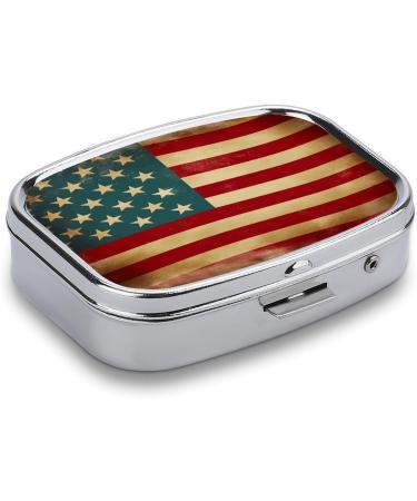Vintage American Flag Pill Box - 4th of July USA Print | 2 Compartment Portable Pill Organizer | Decorative Metal Case for Pocket or Purse - Buy Online on GoSupps.com