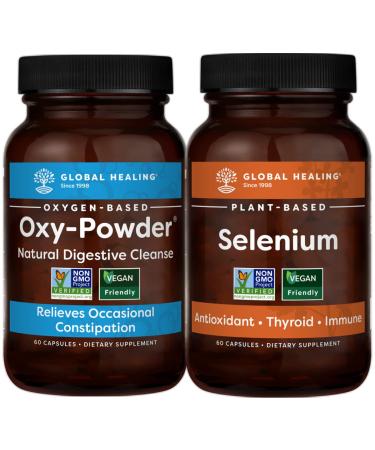Global Healing Center Oxy-Powder & Selenium Kit-Natural Oxygen Based Colon Cleanser of Intestinal Tract & Vegan Antioxidant Supplement for Thyroid Support & Normal Immune System Health- 60 Capsules