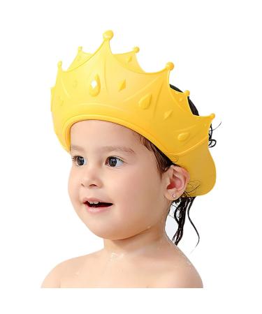 FUNUPUP Baby Shower Cap Kids Shampoo Shower Bath Cap Adjustable Hair Washing Shampoo Shield Baby Visor for Eyes and Ears Protector (Yellow) Yellow Crown