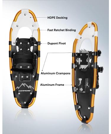 GORPORE Snowshoes for Women Men Youth  21/25/30 Inches Lightweight Aluminum Alloy All Terrain Snowshoes for Hiking  Heel Lift Riser for Mountaineering with Double-Ratchet Binding & Carrying Tote Bag 30" Glod - Buy Online on GoSupps.com