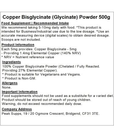 Copper Bisglycinate Powder | Chelated | Immune Support | Vegan (500g) 500 g (Pack of 1) - Buy Online on GoSupps.com