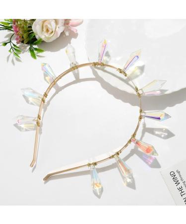 Gold Clear AB Crystal Prism Spiked Halo Crown Headpiece | Handmade Hair Accessory for Women - Buy Online on GoSupps.com