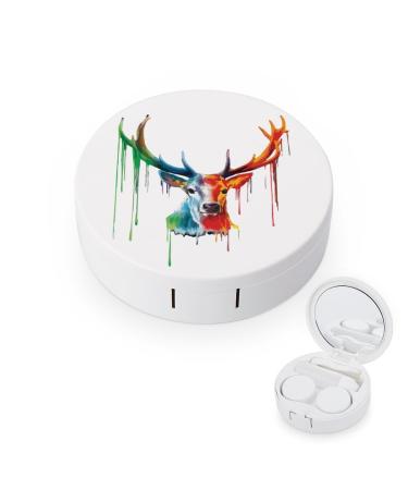 Watercolor Reindeer Cute Contact Lens Case Travel Portable Round Contact Storage Box Kit with Mirror for Daily Outdoor