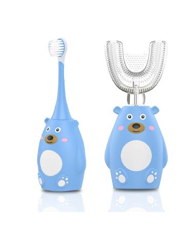 Kids Electric Toothbrush U Shaped  Children Smart Sonic Full Mouth Toddler Toothbrush - Rechargeable Kids Electric Toothbrush with 2 Brush Heads for Age 3-12 Blue