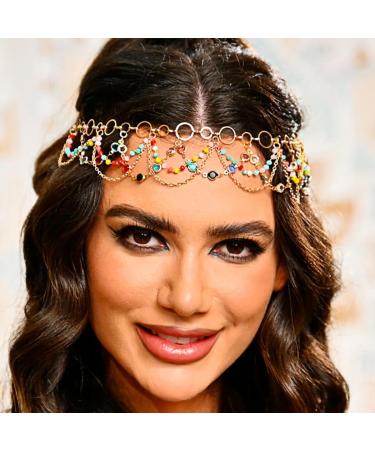 Zoestar Boho Head Chain Gold Crystal Headband Layered Tassel Bridal Headpiece Beads Festival Hair Accessories for Women and Girls - Buy Online on GoSupps.com