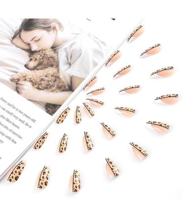Sethexy Long Leopard Ballerina Nails - 24 Shiny Acrylic French Nude Pink Coffin False Fingernails for Women & Girls - Buy Online on GoSupps.com