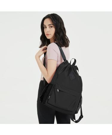 WANDF Drawstring Backpack Sports Gym Bag with Shoes Compartment - Water-Resistant Cinch String Backpack for Men and Women (Large Black) - Buy Online on GoSupps.com