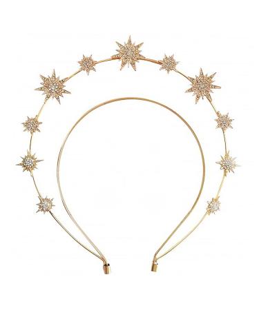 GFLPO Halo Crown Headpiece Star Halo Crown Headband Gold Goddess Headpiece Star Celestial Crystal Headband Tiaras and Crowns for Women Boho Bridal Wedding Headpiece