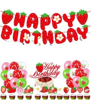 Nenluny Strawberry Happy Birthday Banner Strawberry Cake Toppers Strawberry Balloons Cupcake Toppers for Berry Sweet Birthday Party Decorations - Buy Online on GoSupps.com