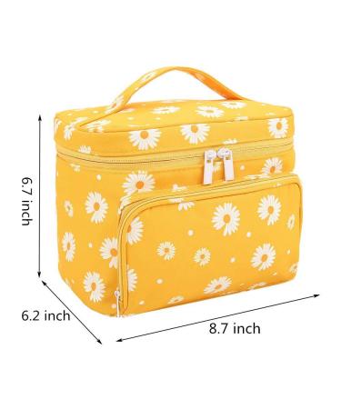 HoYoFo Large Orange Daisy Makeup Bag with Brush Holders for Women - Travel Cosmetic Bag - Buy Online on GoSupps.com