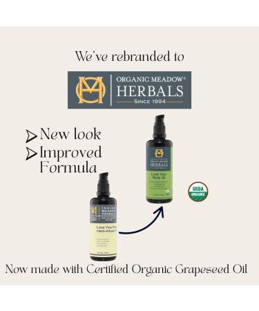Organic Meadow Herbals Love Your Body Oil 3.5oz. Organic Herb-Infused Moisturizing Body Oil 100% Organic Ingredients. USDA Certified Organic. Handcrafted in USA by US. Woman-owned & operated. - Buy Online on GoSupps.com