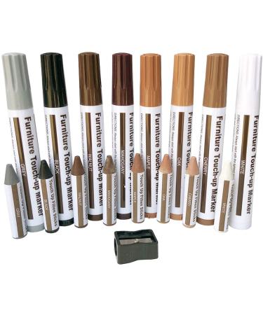 Furniture Repair Kit Wood Markers - Set of 17 - Markers and Wax Sticks - for Stains, Scratches, Floors, Tables, Desks, Carpenters, Bedposts, Touch-Ups, Cover-Ups, Molding Repair