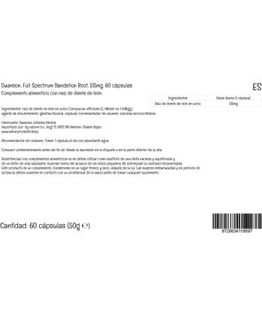 Swanson Full Spectrum Dandelion Root 515mg Capsules - Lab-Tested, Gluten-Free, Non-GMO - Buy Online on GoSupps.com