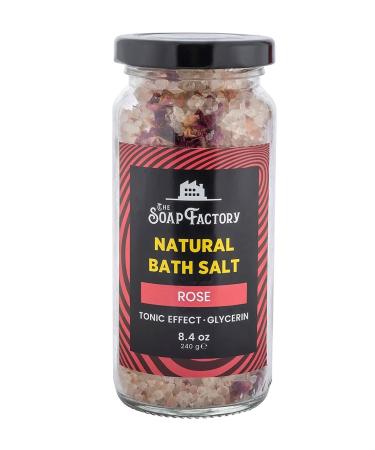 The Soap Factory Rose Bath Salt 8.47 oz (240 g) Glass Jar - Mineral-Rich Bath Salt Scrub with Essential Oils - Luxury Detox - Private Spa at Home - Aromatherapy Effect