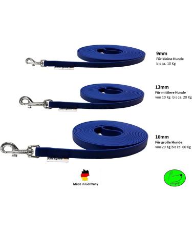 Towline Biothane Dog Leash for Small Dogs | 9mm 3m 5m 10m 15m | Durable Navy Blue with Hand Loop - Buy Online on GoSupps.com