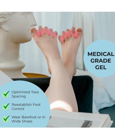 Toe Spreader Silicone for Overlapping Toes - 4 Pieces (Single Loop & Full Foot) | Correct Bunion & Restore Toe Shape | Pink - Buy Online on GoSupps.com