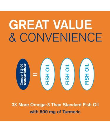 Oceanblue Omega-3 2100 with Turmeric | Triple Strength 60 ct Burpless Fish Oil Supplement | High-Potency EPA & DHA | Turmeric for Joints | Orange Flavor - Buy Online on GoSupps.com