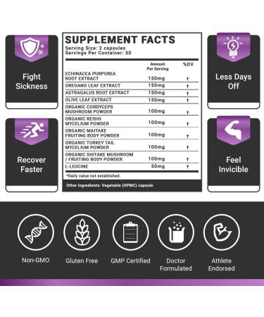 OMISSANDI-WELLNESS Resilient - Natural Immune System Support - Dr. Ian Stern Formulated - to boost your defenses - W/Organic Mushroom Blend Echinacea Astragalus & More - Vegan - Made in USA- 60 Caps - Buy Online on GoSupps.com