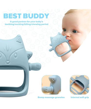 BPA Free Silicone Teething Gloves for Babies 3 Months+ | Chew & Suck Toys (Gray Blue) - Buy Online on GoSupps.com