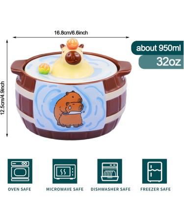 Cartoon Capybara Ceramic Bowl 950ml Large Ramen Mug with Lid and Handle Microwave Safe Cute Animal Noodle Bowl for Kids Granola or Soup Cup Pair - Buy Online on GoSupps.com
