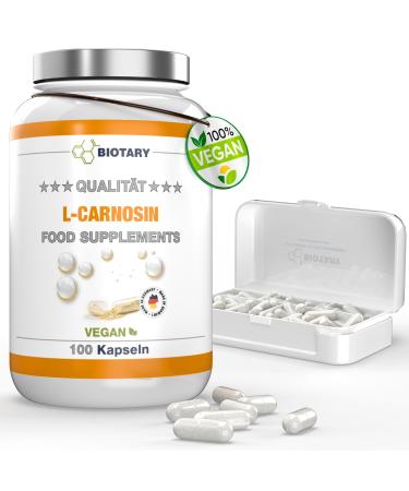 BioTary L-Carnosin 100 capsules 1000 mg daily portion including a pill box 100% vegan high-dose and without additives high bioavailability laboratory testing made in germany 100 pieces (1 Pack) - Buy Online on GoSupps.com