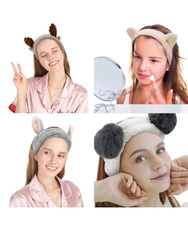 AHONEY Animals Ears Headbands - 4Pcs Cute Coral Fleece Makeup Spa Headbands for Women and Girls - Buy Online on GoSupps.com