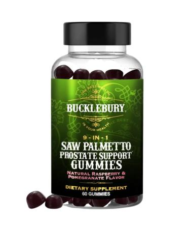Bucklebury 9-in-1 Saw Palmetto Gummies for Prostate and Urinary Support - Natural Raspberry and Pomegranate Flavour Plant-Based Dietary Supplement for Bladder Emptying and Hair Loss - 60 Gummies