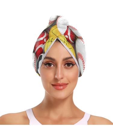 Bunch of Sports Balls Hair Towel 2 Pack Super Absorbent Hair Drying Towel Quick Dry Hair Turbans Head Towel with Button Twisty Wrap for Women Girls