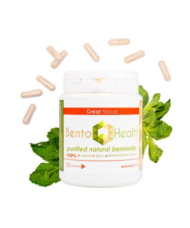BENTONITE Clay Detox Fast Acting Colon and Liver Cleanse 90 VEGECAPS X 610 MG Triple Purified Food Grade BENTONITE Clay Non-GMO Gluten Free Natural BENTONITE Clay Capsules from BENTOHEALTH