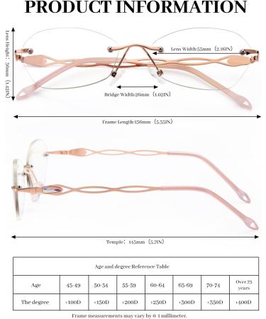Luff Frameless Reading Glasses for Women & Men Stylish Borderless Metal Blue Light Blocking 1.5x Magnification Anti-Eye Strain 3PC Pink Set - Buy Online on GoSupps.com