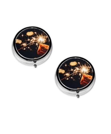 Beautiful Fireworks Printed Mini Round Pill Box Pill Box 3 Compartment Medicine Pill Case Pill Organizer Travel Pillbox Portable Pill Box for Pocket Home Office Use