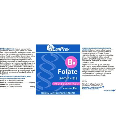CANPREV B9 Folate 200mcg with Vitamin B12 20mcg 15ml Drops Folate Supplement with B Vitamins B12 Complex L-Methylfolate Vitamin B9 B12 Vitamin for Overall Wellness Enhanced Nutrient Absorption - Buy Online on GoSupps.com