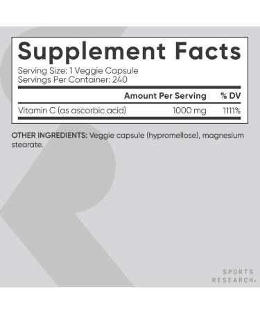 Sports Research Vitamin C 1000mg - 240 Veggie Capsules for Immune Support - Buy Online on GoSupps.com