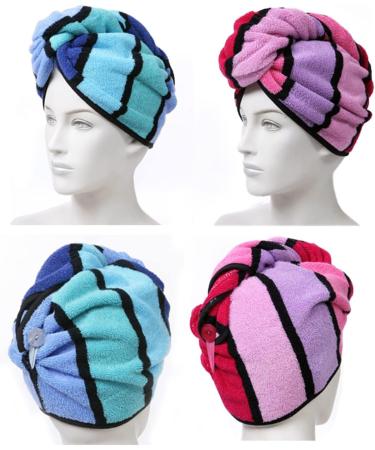 Anller 2 Pack 100% Cotton Hair Towel Wrap for Women - Red & Blue | Hair Drying Towel with Button | Dry Hair Hat Shower Head Towel - Buy Online on GoSupps.com