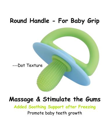 Silicone Baby Pacifier Teether 2 Pack for Babies 0-12 Months - Hands-Free Teething Relief Toys - Freezable & Chewable - Blue Yellow - Buy Online on GoSupps.com