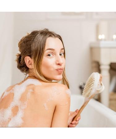 MCUILEE Wooden Bath Brush Set - Soft Bristle Body Massager with Long Handle for Shower & Back (2 Pack) - Ideal for Smooth Skin & Relaxation - Buy Online on GoSupps.com