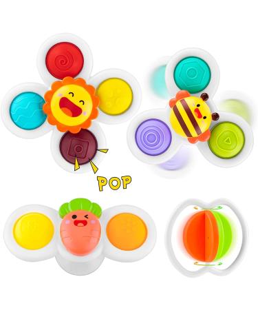 PROACC Suction Cup Spinner Toys Baby Bath Toys with Suction Cup Silicone Flipping Board Baby Sensory Spinner Toy Release Anxiety Travel Toys for Toddler Boy Girl 4PCS