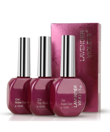 Lavender Violets Matte Gel Top Coat  Shine No Wipe Gel Top and Base Coat for Soak Off Gel Nail Polish Long Lasting  0.4 Fl Oz/ 12ml Each Bot. F807
