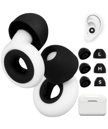 Ear Plugs Earplugs Quiet Reusable Ear Protectors in Flexible Silicone for Noise Reduction with 6 Ear Tips S/M/L +Ear Plug Box for Sleeping Work Study or Travel White Black