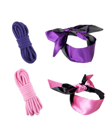 4 set Soft Cotton Rope Binding Ropes 5m Length 8mm Thick Multipurpose Durable Long Rope 2pcs (BLACK/RED) +2 pcs Silk Satin Blindfold Eye mask for Sleeping Games Pink Purple