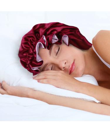 LEADUWAY 3 Pcs Silk Bonnets Set - Large Satin Double-Layer Sleep Cap for Women - Adjustable Elastic Band (Lake Blue, Rose Red, Black) - Buy Online on GoSupps.com