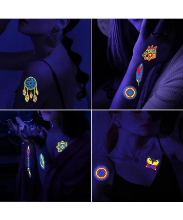 Neon Glow in the Dark UV Temporary Tattoos - 20 Large Sheets for Women & Girls - Buy Online on GoSupps.com