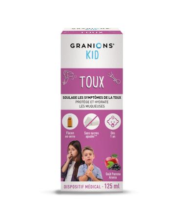 GRANIONS KID Coux - Icelandic Lichen + Mauve - Relieves Cough Symptoms - Protects and Moisturizes Mucous Diseases - Medical Device - From 1 Year - Apple Flavor Aronia - 125 ml - French Brand
