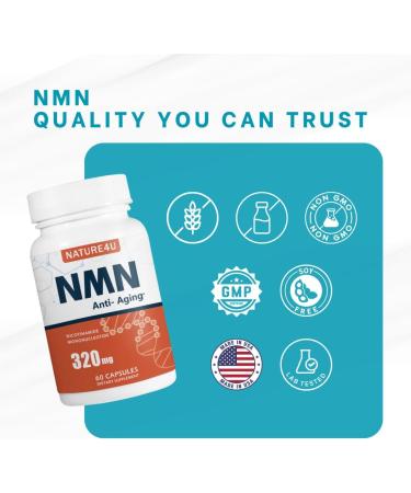 Nature4U NMN (Nicotinamide Mononucleotide) 320mg NAD+ Alternative Supplement for Anti Aging 60 Capsules | Supports Cellular Energy Muscle & Wellness - Buy Online on GoSupps.com