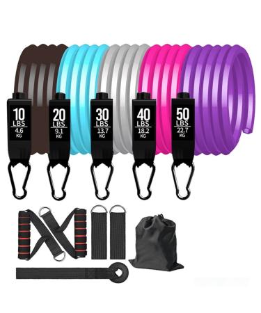 11 Pcs/Set Women Resistance Bands Bodybuilding TPE Belt Fitness Training Yoga Pull Rope Gym Equipment Elastic Bands (Multi Colored) Multicolor colored