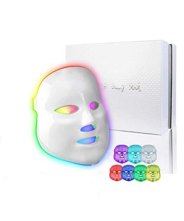 obqo Led Face Mask Photon Light Therapy 7 Color Skin Rejuvenation Facial Skin Care Treatment (white)