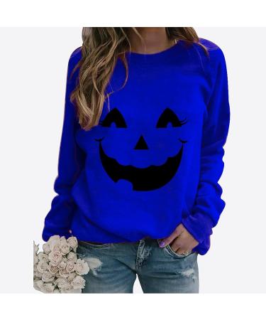Halloween Costumes Round Neck Casual Long Sleeve Sweatshirt Top Pullover Fleece Sweater Women Blue Large - Buy Online on GoSupps.com